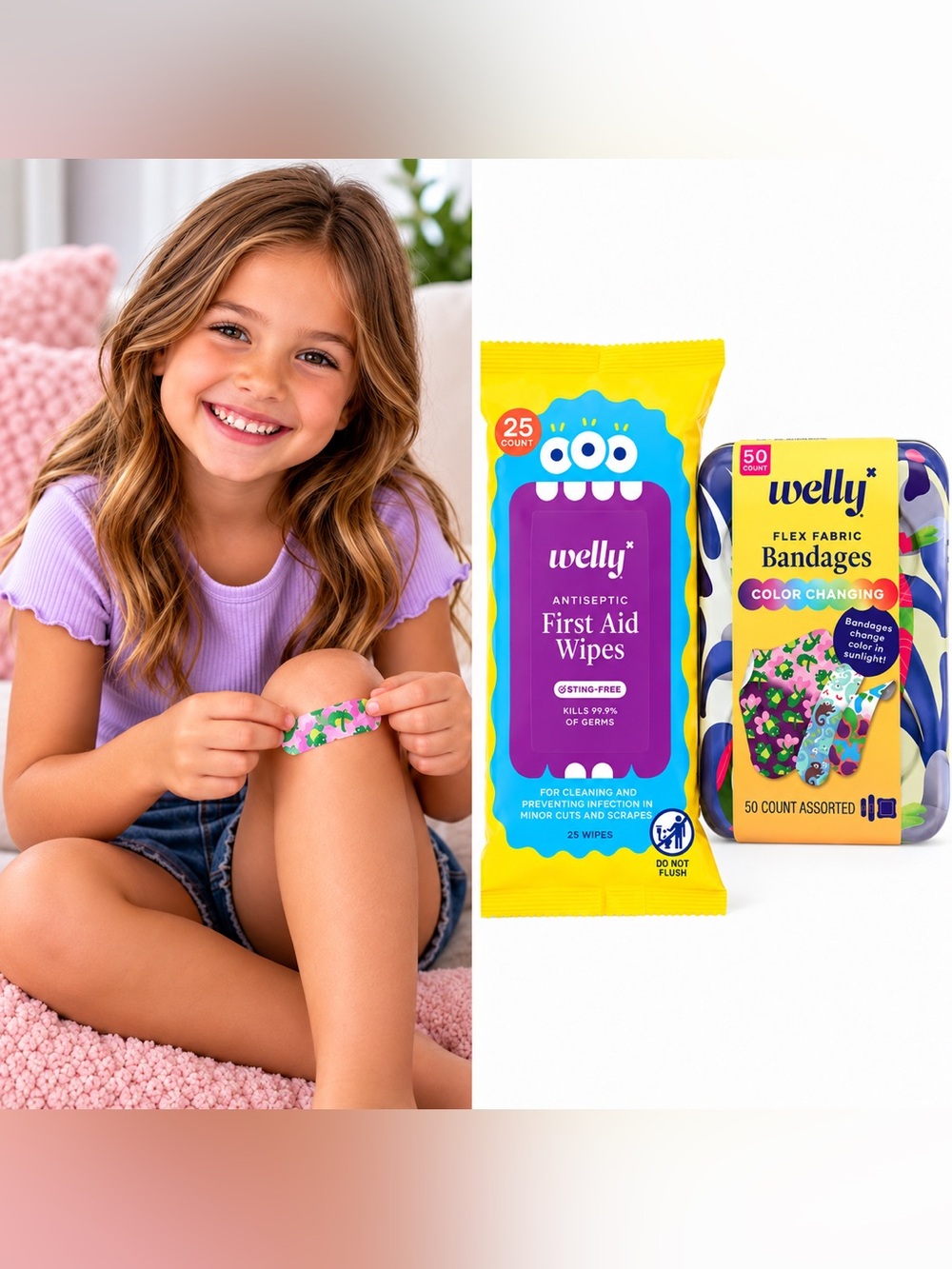 Welly Color Changing Bandages and Antiseptic First Aid Wipes Kidcore Whimsical